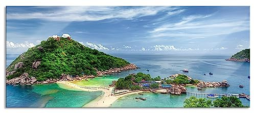 Pixxprint Glasbild Panorama, Wandbild aus Echtglas, Meer mit Felsen, 120x50 cm, inkl. Aufhängung und Abstandshalter