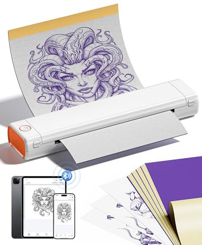Itari M08F Tattoo Drucker, Thermodrucker Tattoo für A4 Papier mit 10pcs Tattoo Papier, Tattoo Printer Tattoo Stencil Drucker Bluetooth mit IPad & Phone & PC,Weiß