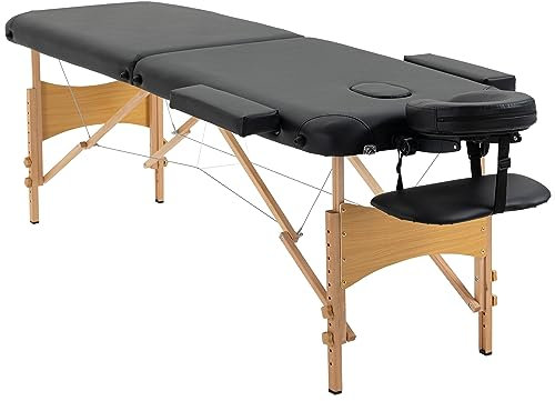 HOMCOM Massagetisch, klappbare Massageliege, höhenverstellbarer Massagebank, Massagebett mit Kopfstütze, für Spa, Salon, Kunstleder, Holz, Schwarz