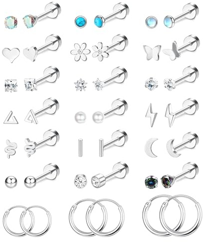 Diamday Pendientes Tiny Studs para Mujer Acero Quirúrgico Plano Volver Pendientes Cartílago Studs Hipoalergénico Tragus Helix Daith Pendientes Piercing