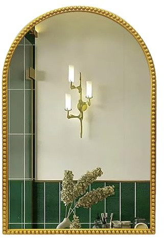 Specchio da Parete Ad Arco, Specchio Decorativo da Appendere con Cornice di Perline, Specchio da Toilette Vintage per Camera da Letto/Soggiorno/Ingresso (Color : Antique Gold)