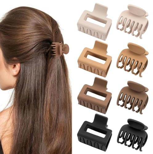 ZSPERKLA 4 pinzas de pelo de garra medianas para mujeres y niñas de pelo fino, mate, pinzas para el pelo pequeño, antideslizantes, de doble fila