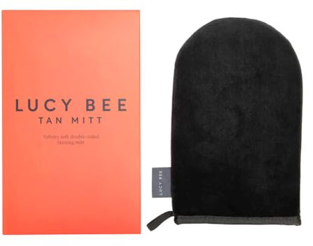 Lucy Bee Self-Tanning Mitt for Fake Tan, Premium Reusable Double-Sided Velvety Soft Applicator, Streak-Free Natural Tan, Stain-Free Hands, Washable Black Mitt in FSC Cardboard Packaging