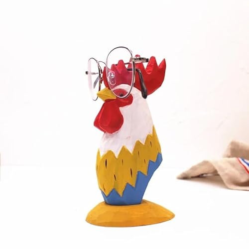 Tierform Holz Brillenhalter Holzschnitzerei Tiere Brillenhalter Ständer Brillenhalter Sonnenbrillen Display Rack Desktop Ornamente Kunsthandwerk (Color : Rooster)