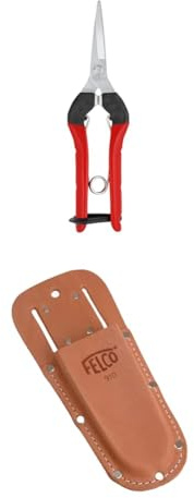 FELCO 322 Leseschere mit Lederholster 910+ – Langes, ergonomisches Modell für zarte Pflanzenschnitte und Floristikarbeiten