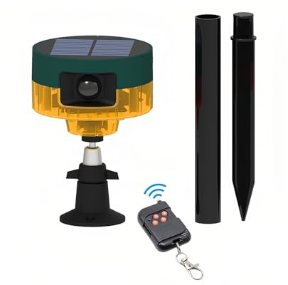 Lancoon Alarma Solar con Sensor de Movimiento para Exteriores 360° Detector de Movimiento LED Intermitente Luz Estroboscópica Lámpara de Advertencia con Mando para Gallinero Patio Granja Hogar