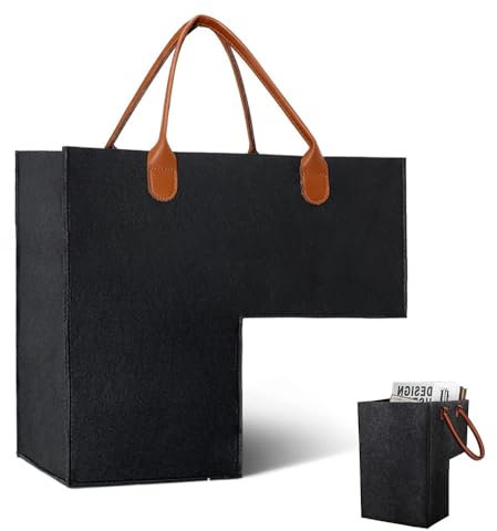 Treppenkorb Stufenkorb Filz L-Form Treppenkörbe mit Griffe Große Faltbar Treppen Korb Organizer Korbaufbewahrungskorb für Wäsche Spielzeug Haushaltsgegenstände (Schwarz)