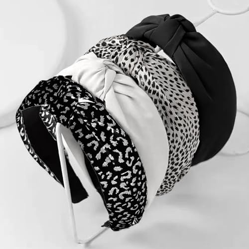 Kotkiddy 4 Stück Stirnbänder für Damen, Rutschfest, Modisch, Damen-Stirnbänder für Haare, süßes Haarband für Damenhaare, Leopardenmuster Haarreifen(Schwarz und weiß)
