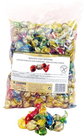 iChuches- Caramelos El Caserío Caramelos Tradicionales De Piñones, Dulce De Leche, Crema De CaFe, Sin Gluten (Bolitas Con Piñones 750gr)