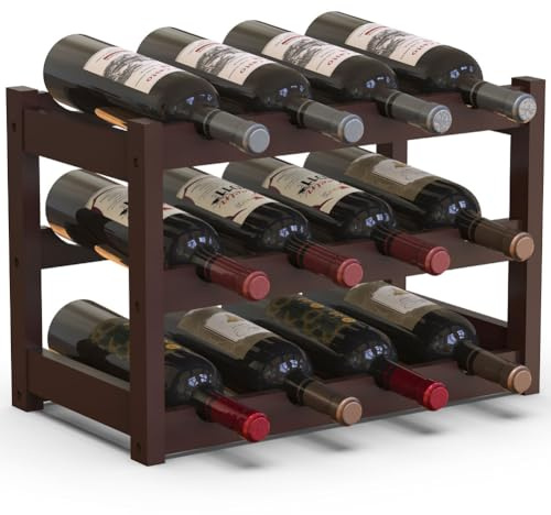 BAKAJI Cantinetta Portavino in Legno Bambù con 12 Scomparti per Vino Champagne, Portabottiglie da Terra, Cantina per Angolo Bar, Salotto, Cucina, Bistrot, Ristorante, 43.5 x 24 x 30 cm (Noce)