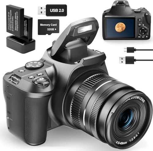NBD 4K Digitalkamera mit 40X Zoom, 64MP DSLR Kamera für Fotografie Anfänger, Autofokus 1080P HD Vlogging Kamera mit EIS, 32GB SD Karte, 2 Batterien (W2)