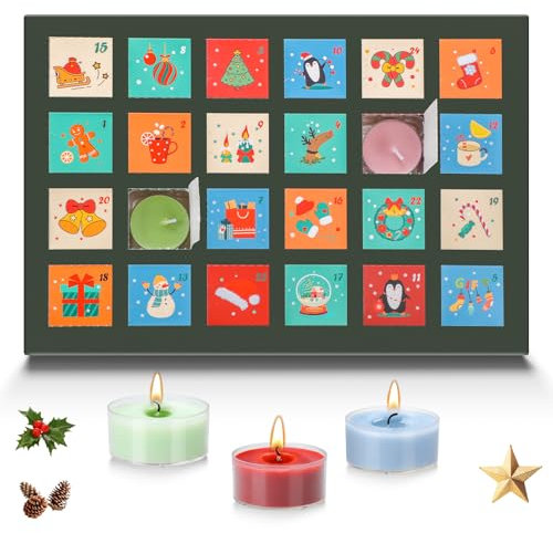 Teokantz Duftkerzen Adventskalender mit 24 verschiedenen Teelicht-Duftkerzen, Adventskalender Duftkerzen 2025, Adventskalender Teelichter, Duftteelichter Weihnachten, ca. 30,8 x 21,2 x 2 cm