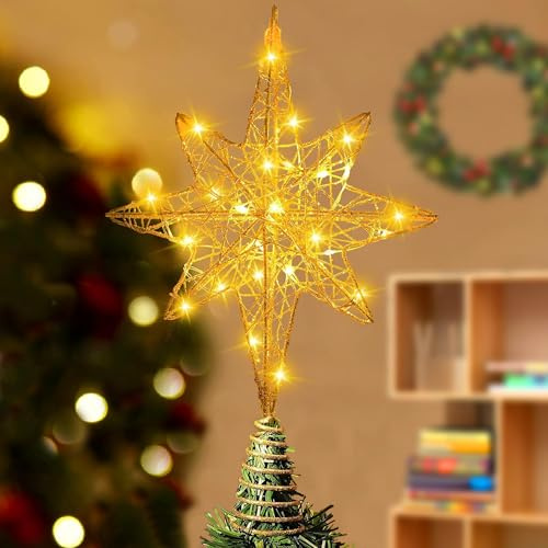 Etoile Sapin de Noel Lumineuse, Étoile Sapin de Noel, Décoration Sapin Noël en Étoile avec des 20 Lumières LED pour L'intérieur, Le Bureau, Les Fêtes Noël et du Nouvel an (Polaris)