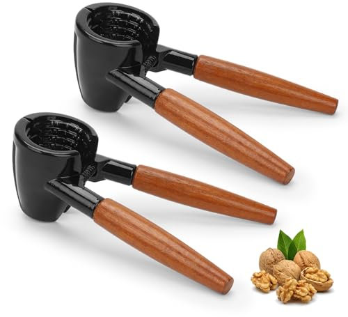 GALOZZOIT 2 PCS Cascanueces,Máquina Partir Almendras,Partidor de Almendras,Multifuncional Cascanueces con Mango de Madera para Nueces Avellanas Almendras Champán