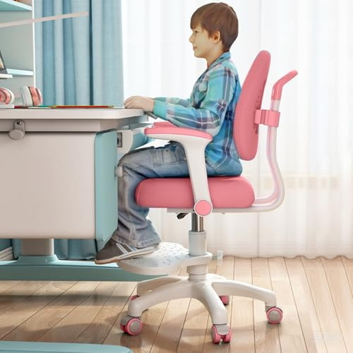 Ergonomischer Bürodrehstuhl für Kinder und Jugendliche, mit Höhenverstellung, Fußstütze und feststellbaren Rädern, Rosa