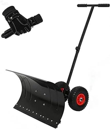 Pala quitanieves, Pala quitanieves con Ruedas, Pala quitanieves Resistente, eficiente empujador de Nieve rodante con Mango Ajustable y Ruedas Antideslizantes, Herramienta de remoción de niev