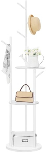 HOOBRO Garderobenständer, Freistehender Kleiderständer, Garderobe in Baumform Garderobenständer mit 6 Haken und 3 Regalen, für Kleidung, Hut, Wohnzimmer, Schlafzimmer, Weiß EWT36YM01