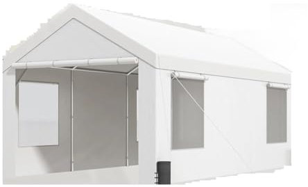 SRKATI Zeltgarage Carport 10x20ft Autoüberdachung Outdoor Garage Shelter W/Abnehmbare Seitenwände/Windows wasserdichte Garagenplane Auto-Markise