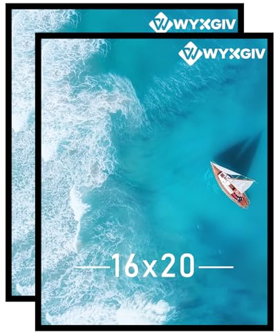 Wyxgiv 16x20 Picture Frame Set of 2, Scratch-Proof Black Frame Lightweight yet Sturdy Display Poster Artwork 16 x 20 Horizontally/Vertically - Slide-In Strips|2 Packs|Black|16x20