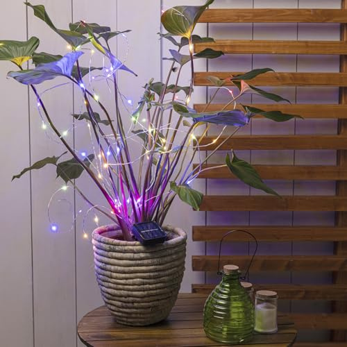 MARELIDA LED Solar Draht Lichtbündel Pflanzenbeleuchtung L: 80cm - für Außen silber biegsam (60 bunte LED)