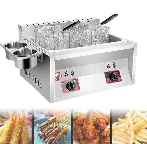 JIANGYUXINLI Freidora de Gas Industrial,Freidora Doble de Gran Capacidad,Encendido electrónico,Antideslizante,Ahorro de energía,fácil Limpieza,para Restaurante cafetería,Control de Temperatura