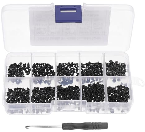 KICHOUSE Tornillos De Computadora Pequeños De Cabeza Avellanada Para Reparación y Ensamblaje, Usuarios Domésticos, Diseño Práctico, Color Negro, Kit 500 Piezas Destornillador Cruzado