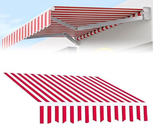 Generico Tessuto di Ricambio per Tende da Sole Retrattile Manuale, Telo di Copertura Superiore per tendone da Esterno con Balza, Antipioggia, Protezione Solare, Solo Tessuto a Righe Rosse(230x250cm)