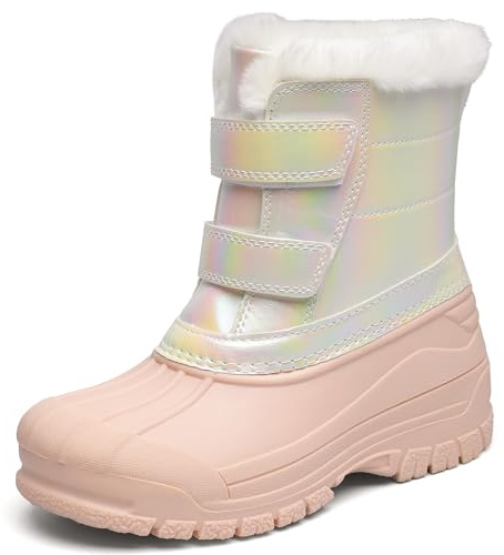 shoeslocker Girls Boys Waterproof Winter Snow Boots with Faux Fur Lining Pink Little Kid size 12