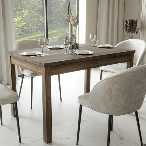 Forte LACETTI Esstisch 120, moderner, ausziehbarer Esstisch, Wohnzimmer, Esszimmer, Valencia Eiche Holzdekor, 120,4 cm (160,4) breit x 76,6 cm hoch x 80 cm tief