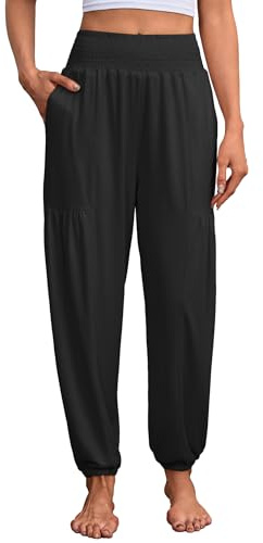 Famulily Black Harem Pants for Women Solid Flowy Pilates Lounge Pants Summer Beach Cover-Up Trousers XL
