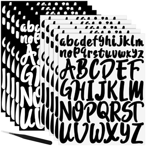 NISENTIA Buchstaben Aufkleber, 520 Stück/10 Blatt klebebuchstaben Schwarz Weiß Selbstklebende Buchstaben Vinyl Sticker Buchstaben zum Aufkleben Groß Wetterfest für Postfach Schilder Adressnummer DIY