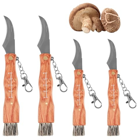 Tulov 4 Stück Pilzmesser mit Bürste(21cm+16.5cm),schwammerlmesser für Pilzsammler,Pilz Taschenmesser Aus Rostfreiem Edelstahl,Pilzmesser mit Bürste und Skala,Tragbar Pilzsammler