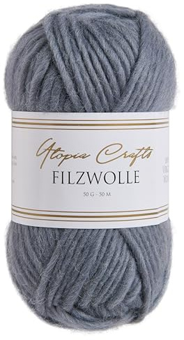 Utopia Crafts Lana de fieltro 100% lana virgen, 50 g (gris claro)