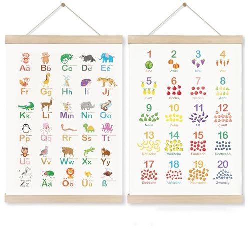 2 Poster Für Kinder 30x40cm Alphabet Und Zahlen Poster Zur Dekoration Von Kinderzimmern, Kinderkrippen, Kindergärten Und Grundschulen