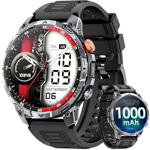 Military Smart Watches for Men,1.75″ Smartwatch with 100-Day Ultra-Long Battery/Flashlight,Fitness Watch for Heart Rate/Sleep/SpO2 /Calling/110+ Sports Mode Smart Watch for Android IOS 1000 mAh