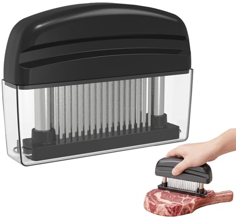 48 Blades Stainless Steel Meat Tenderizer Needle, Manual Steak Tenderizer Press Tool, Handheld Meat Pricker Needle for Fast Marinating, Kitchen Meat Tenderiser for Beef Pork Chicken BBQ (A-Black)