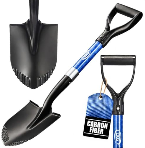 CKG Kleine Carbon Schaufel 71 cm, Camping Spaten mit D-Griff, Blau | Leichte Mini Schaufel mit Carbon-Griff für Camping, Garten, Auto, Strand, Outdoor, Reisen und Sondeln Zubehör
