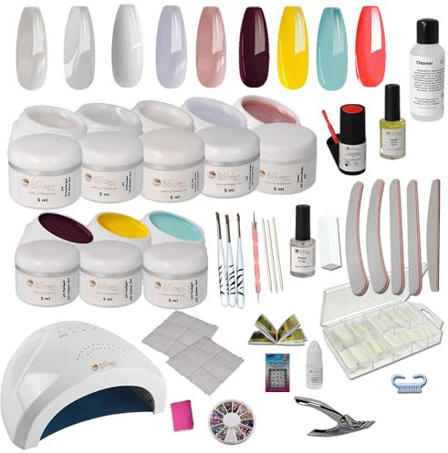 Sun Garden Nails UV Gel Set Starlight - Gelnägel Nagelstudio Starterset - Nageldesign Einsteigerset inklusive UV Gerät Aufbaugel Make Up Gel Versiegelungsgel UV Nagellack Nailart Zubehör