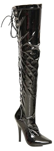 Gizelle Damen Back Lace UP Over The Knee Boots Overknee-Stiefel, Black Patent, 37 EU