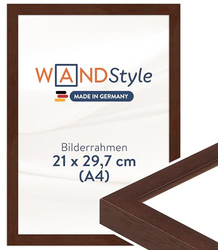 WANDStyle Bilderrahmen A4 Nussbaum, DIN A3 Bilderrahmen Holz 21x30 cm | Hochwertiger Holzbilderrahmen, Posterrahmen zum Aufhängen, Rahmen 21x30 cm, Fotorahmen H950 - Made in Germany
