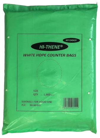 Tezraftaar® 1000 x Butcher Food Bags 12 x 15 White HDPE Counter Food Bags for Food Takeaway Freezing Storage