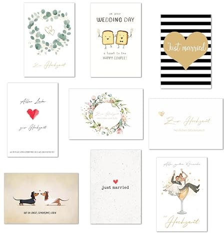 Edition Seidel Set 9 exklusive Hochzeitskarten mit Umschlägen. Glückwunschkarten Klappkarten Doppelkarten Grusskarten zur Hochzeit Hochzeitskarte Spruch Karte für Brautpaar sie ihn