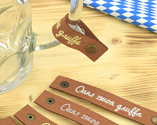 Henkelband 'oans zwoa gsuffa' Bestickt - Stickfarbe wählbar - 1 Stück - Oktoberfest Maß Maßkrugband