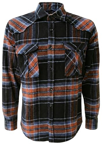 ROCK-IT Apparel I Camicia di flanella a maniche lunghe da uomo I Camicia a quadri da boscaiolo I Camicia a quadri con barra di chiusura [S-5XL] Qualità premium I color Marrone/Blu/grigio - RI1043-6-XL