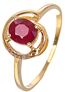 AMDXD 18K Gelbgold Ringe Hohl 4 Klaue mit Rubin Solitärring Diamantring Für Damen Gold Rot Gr.65 (20.7)