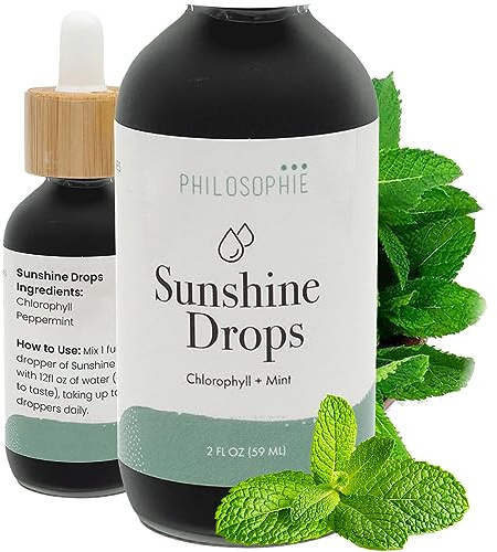 Philosophie Liquid Chlorophyll Sunshine Drops for Water | Organic Chlorophyll Drops with Mint for Detox, Internal Deodorant & Energy Boost | Natural Vegan Supplement, Non-GMO, 2oz