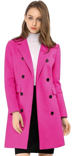 Allegra K Abrigo De Trinchera Gabardina Doble Hilera De Botones Solapa Con Muescas Para Mujer Fucsia S