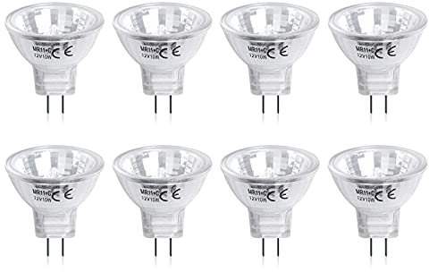 DoRight 12V GU4 MR11 Halogen Bulbs, 10W Dimmable MR11 Halogen Light Bulbs 35mm Diameter GU4 Bi-Pin Base Spot Bulbs Lamp Warm White 2800K 2 Pin Reflector Lamps for Recessed Track Lighting (8-Pack)