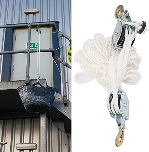 2 Ton Rope Hoist Pulley Wheel Block and Tackle Hoist Generic Lifting Cord Cargo Rope Throttle Set with Cable 20m for Boat Truck Trailer Caravan Marine