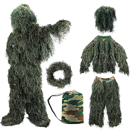ZORVEM Ghillie Suit, 3D-kamouflage jaktkläder för män/barn/ungdomar (S/M/L/XL/XXL)
